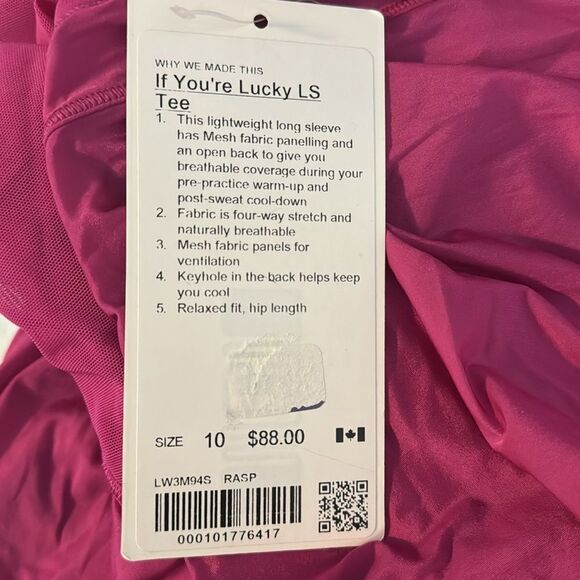 NWT New LULULEMON If You’re Lucky LS Top Open Mesh Back Raspberry Pink 6 10 - Picture 7 of 7